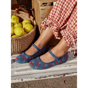 Cider CHERRY EMBROIDERED MARY JANE FLATS