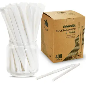 [400 Pack] Compostable Short Paper Straws Individually Wrapped, 5.75" x 0.24", Dye-free White - Great for Kids, Milk Cartons, Cocktail & Coffee