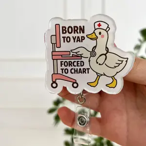 Funny Born To Yap Forced To Chart Sparkly Retractable Badge Reel Cute Sarcastic Nurse ID Holder For Registered Nurse RN LPN Work Accessory