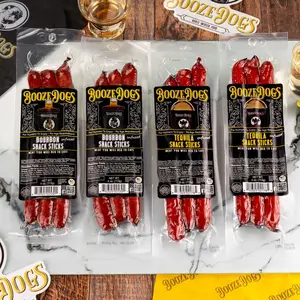 Bourbon & Tequila Flavored Pork Snack Sticks - 4 Packs, 4 Oz Each 12 Total Servings - Booze Dogs