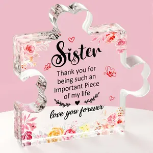 Gifts for Sister's Birthday, Engraved Acrylic Block Piece Plaque Decorations for Countertop, Acrylic Plaque Sign, Heartwarming Present for Sister from Family, Decorative Sisters Appreciation Present
