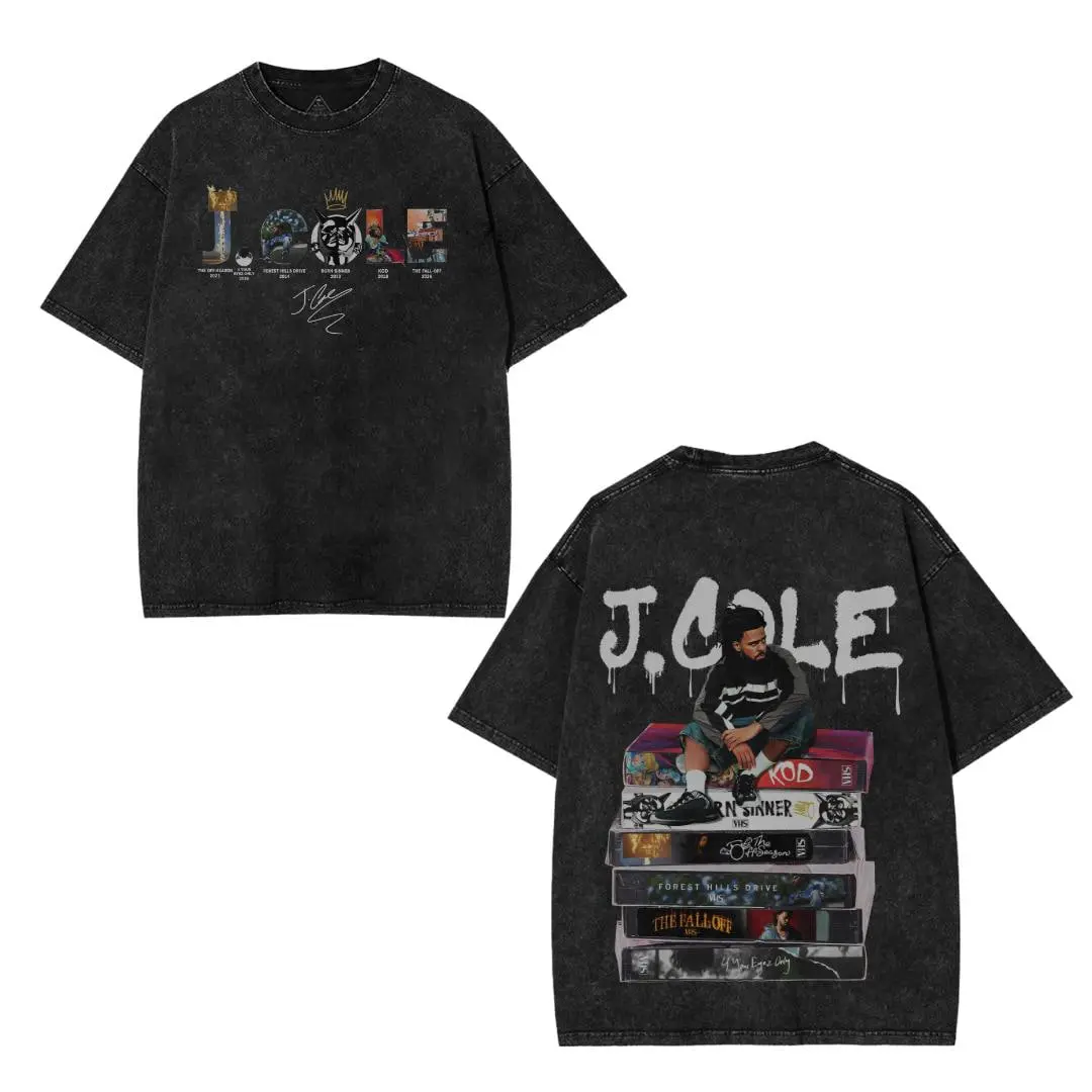 J Cole Full Album Vintage Washed T-Shirt, J Cole Discography Graphic Tee, Retro Hip Hop Rap Music Shirt, Unisex Oversized Streetwear, Concert Fan Gift for Women & Men Grunge Graphic Album T-Shirt subtle anime clothing book merch world tshirts