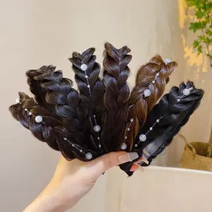 Clip-in Fishtail Braid Headband, Instant Updo Hair Topper with Pearl Accent, Heat Resistant Synthetic Hair Extension Headpiece
