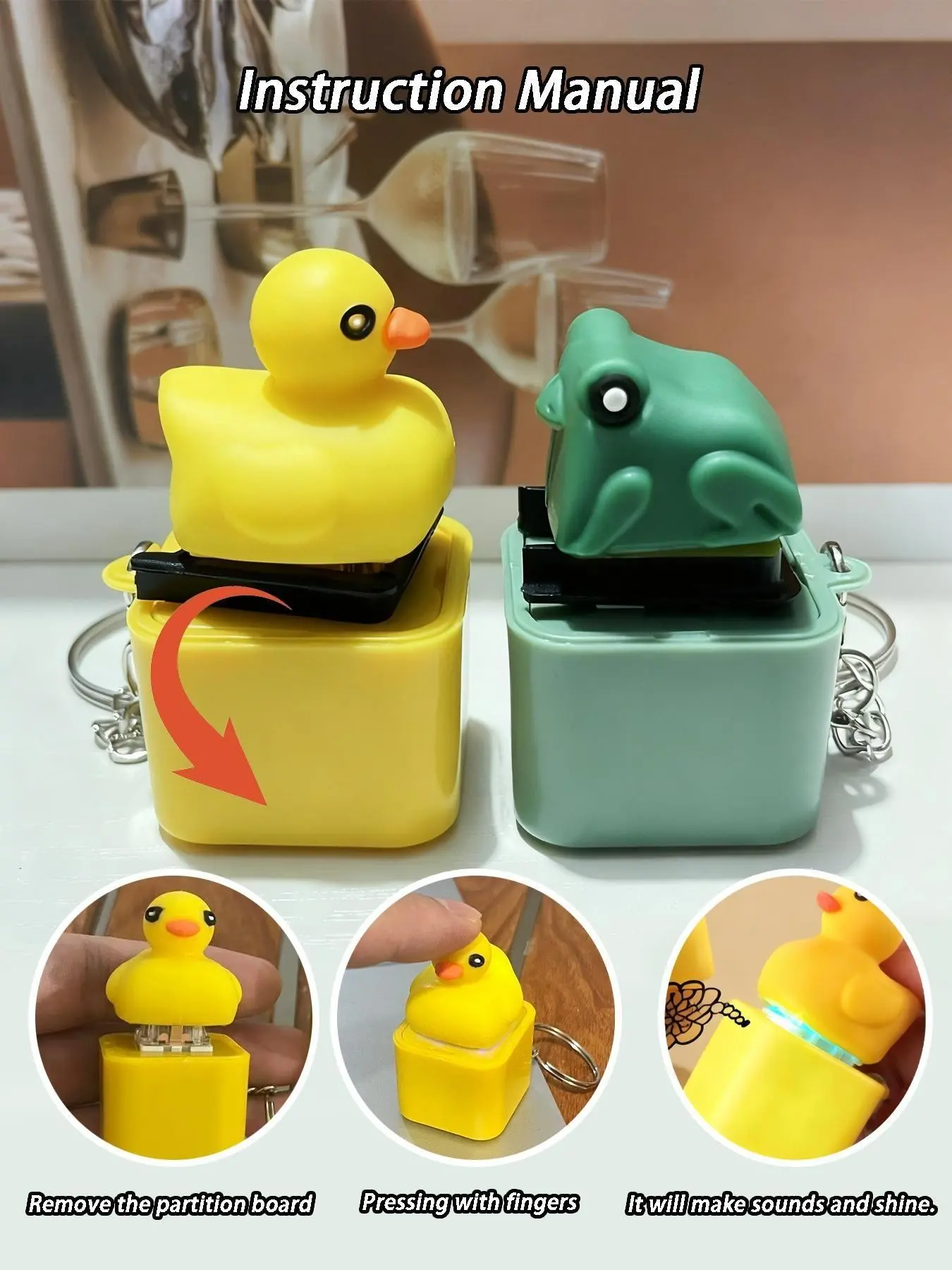 Funny Croaking Frog Duck Keychain Charms Rechargeable Keyboard Fidget Clicker Sound Keyring With LED Light For Stress Relief Button Clicker Keychain