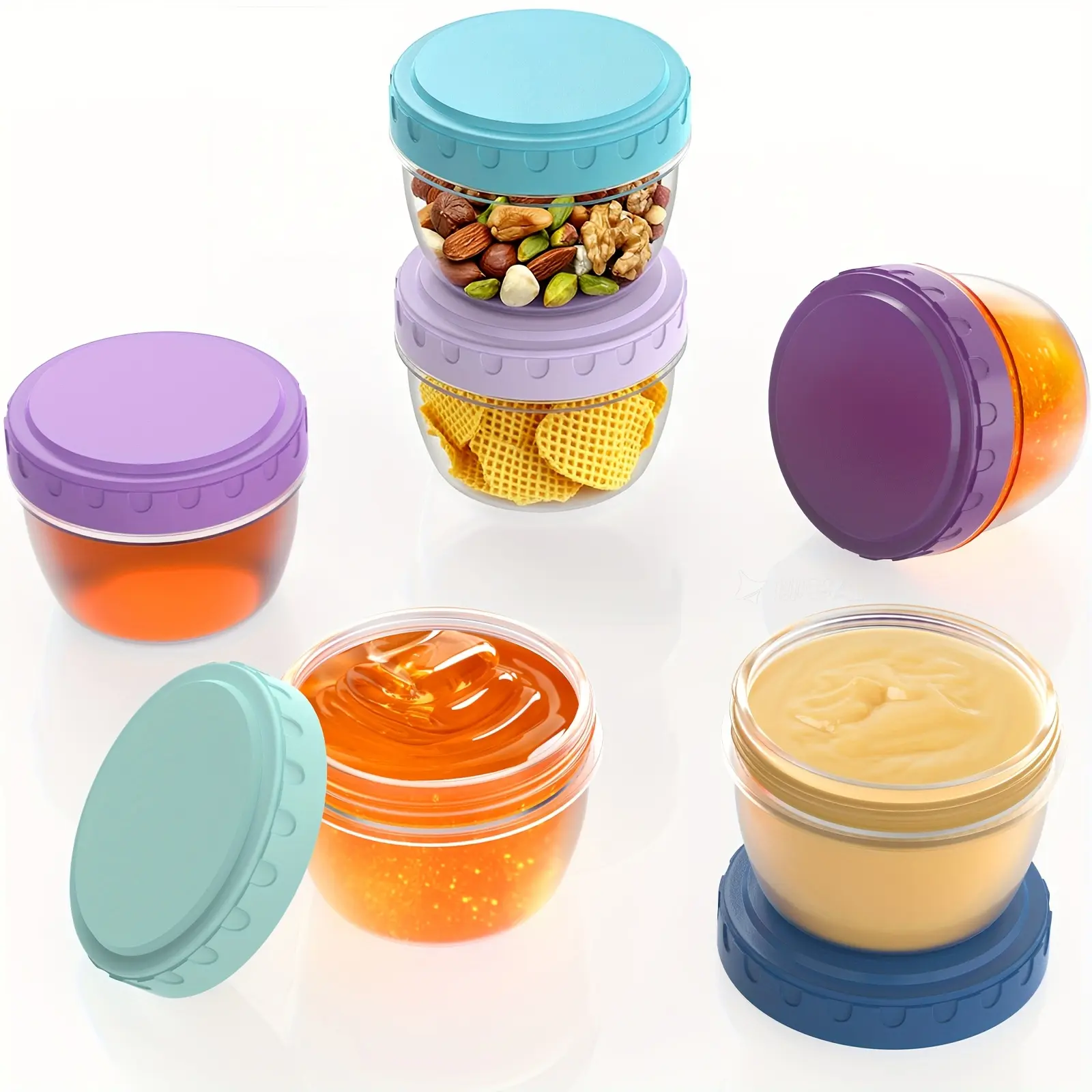 Reusable Kitchen Utensils Condiment Containers, 6-Pack (2.7oz) Compact Leakproof