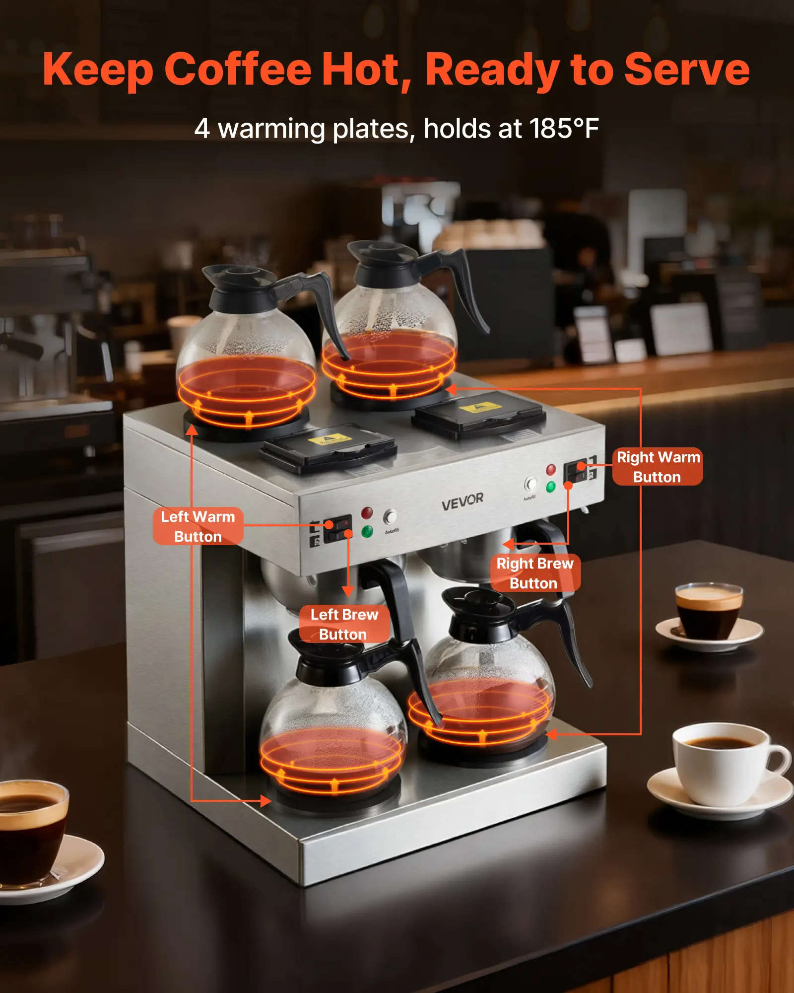 Father's DayVEVOR Commercial Drip Coffee Maker, 24 Cups Coffee-Maker  Machine with 4 Glass Carafes and 4 Decanter Warmer Plates, Stainless Steel  Dual-Head Coffee Brewer, for Restaurant, Office, Coffee Shop & Home -