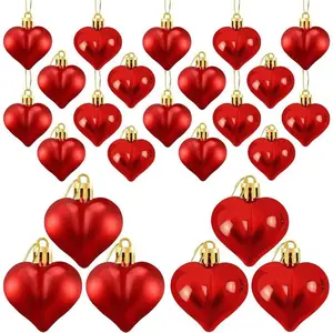 Limited Valentine's Day Sale: 24 Pieces Heart-Shaped Ornaments, Glossy & Matt Heart Baubles for Valentines Day and Wedding Anniversary