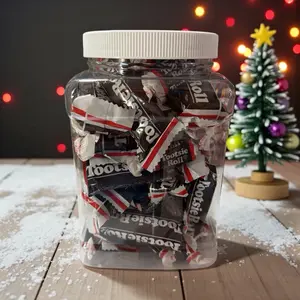 Tootsie Rill Container - Festive Christmas Candy Jar with Tootsie Rolls for Holiday Treats