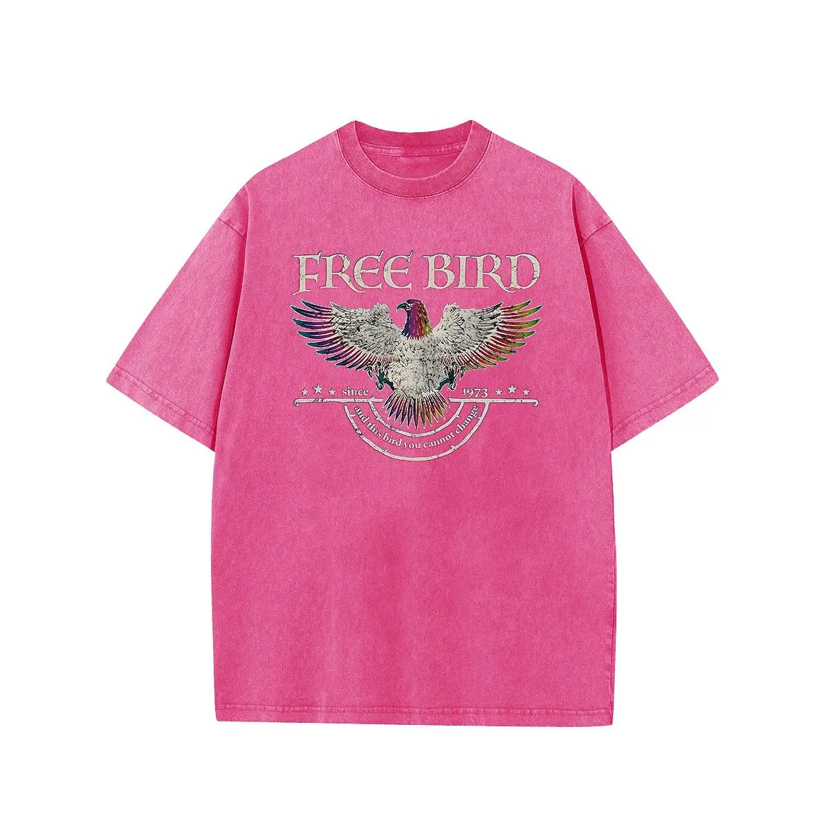 Holafish Women's Plus Size Acid Washed T-Shirt, Comfortable Loose Fit Free Bird Graphic Tee, Casual Short Sleeve Summer Top, Shortsleeve, Baggy, Everyday, Piece, Style