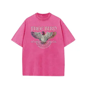 Digitex Acid Washed Shirts Free Bird Print Casual Graphic Tee Plus Size Summer Top with Unique Letter Print for Women - Fit