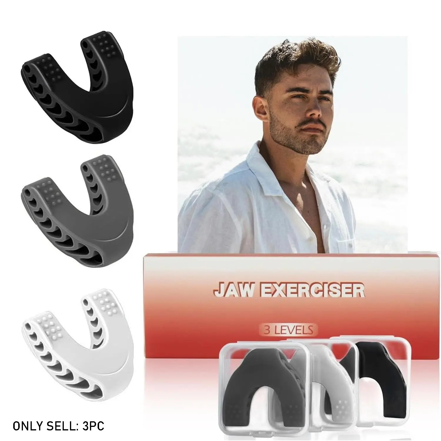 3 Piece Unisex Design Masseter Trainer Set, Silicone Material Facial Training Tool, Facial Muscle Workouts, Jaw Line Enhancer, Promotes Natural Bite Function, Natural Bite Support