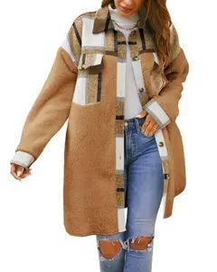 Imily Bela Womens Winter Coats Fuzzy Fleece Long Jackets Plaid Shacket Button Down Shirts Lightweight Outwear Cardigan Casual Cotton