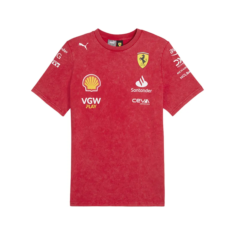 PUMA Mens Scuderia Ferrari Desert Sun Team Replica Crew Neck Short Sleeve Casual Tops Casual - Red
