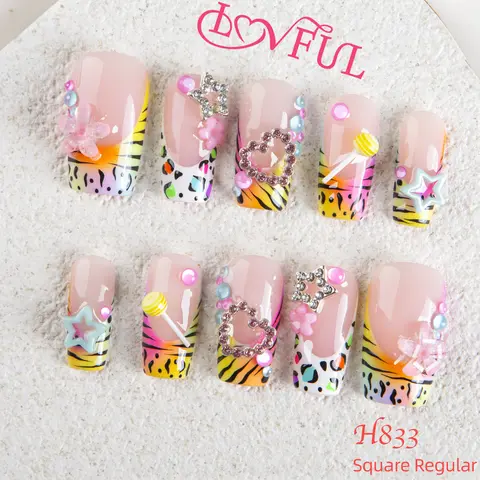 Lovful Square Regular Length 1" Inimitable Handmade Acrylic Press-On Nails for Art Designs | 10PCS Reusable,Salon Quality,Link1 H12-H280 #SohoChic