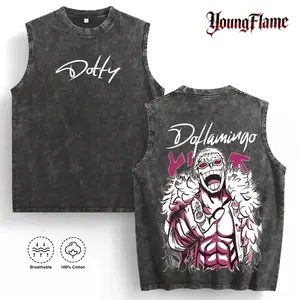 Retro Doflamingo Anime Graphic Tank Top | Heavy Acid Wash Distressed Streetwear | 2026 Summer Urban Villain Aesthetic Sleeveless Tee | One Piece Fan Gear | Premium Washed Cotton everyday shirt outdoorfun short-sleeved t-shirt men t-shirt gift vintage