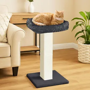 Cat Scratching Board, 32inch Cat Scratching Board with Large Plush Perch, Sisal and Carpet Cat Scratching Board, Vertical Post with Elevated Bed Suitable for Indoor Cats, Removable and Washable Cover, Dark Gray