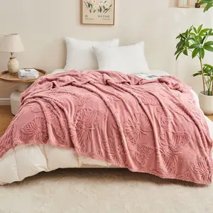 Premium 3D Butterfly Tufted Throw Blanket Textured Breathability 100% Polyester Knitted 200 TC Multi-Use for Bed Couch All-Season Cozy Soft