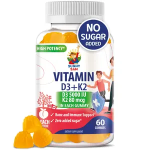 Sunny Sam Sugar-Free Vitamin D3 K2 Gummies 5000 IU - Immune & Bone Support Gummies - Vitamin D Gummy Supplement for Adults - High-Absorption, Vegan, Halal, Gluten-Free Chewable Vitamins