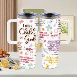 Christian Faith， 40oz tumbler with handle， Summer Ice Stainless Steel Vacuum Insulated Travel Mug， pastel scripture design， God Lover Gift， for home and office， Mother's Day， Water Bottle， Tumbler Gift for Women and Men
