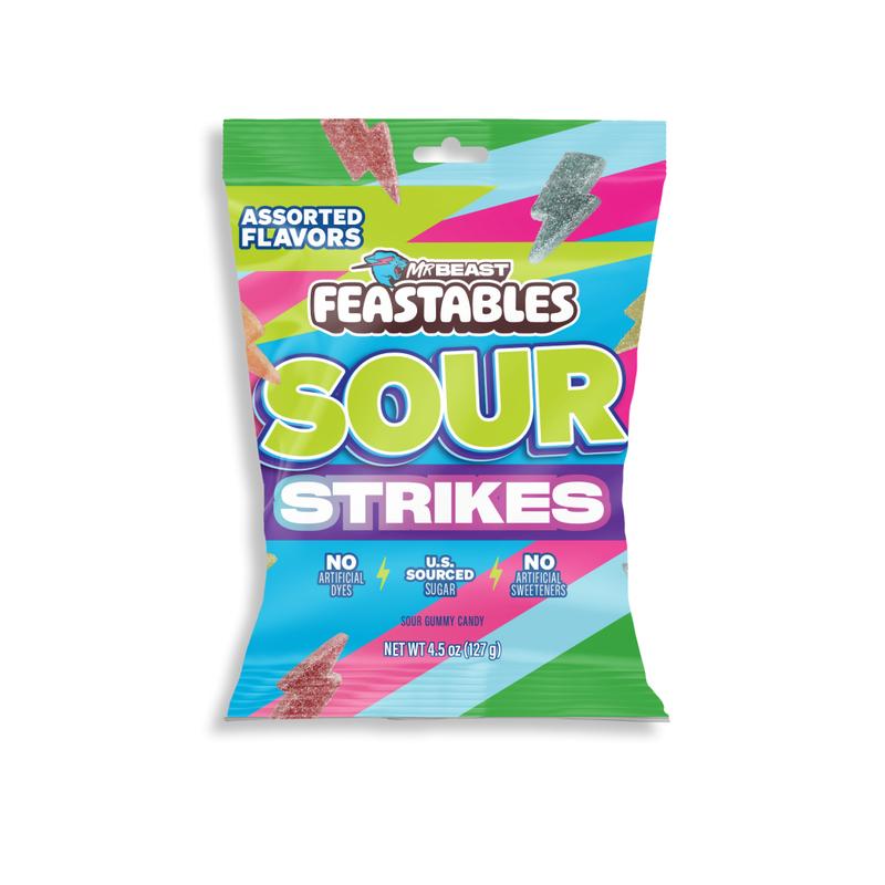 Feastables by Mr.Beast - Sour Strikes – Mixed Gummies, Sour Candies, with Watermelon, Green Apple, Strawberry & Raspberry Flavors, Sweets for Kids and Adults, Perfect Halloween Snack