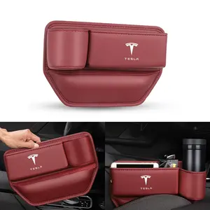 Car Seat Gap Organizer Multifunction Console Crevice Filler Side Storage Box with Cup Holder For Tesla Model 3 Model S X Model Y Juniper Roadster 2021 Cybertruck Juguete SpaceX