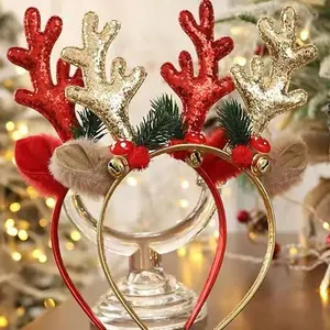 2pcs Women's Christmas Reindeer Antler Headband, Sparkly Festive Headband for Holiday Parties, Perfect New Year Accessory