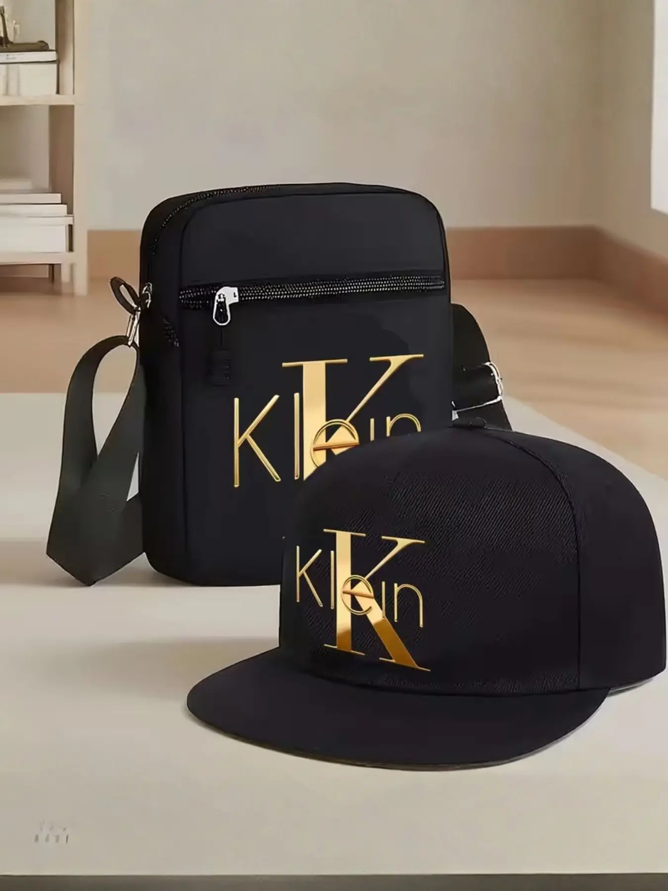 Unisex Fashion Letter Print Baseball Cap and Crossbody Bag Complete Set, Urban Street Style Outdoor Sports Hat and Adjustable Shoulder Bag, Ideal Gift
