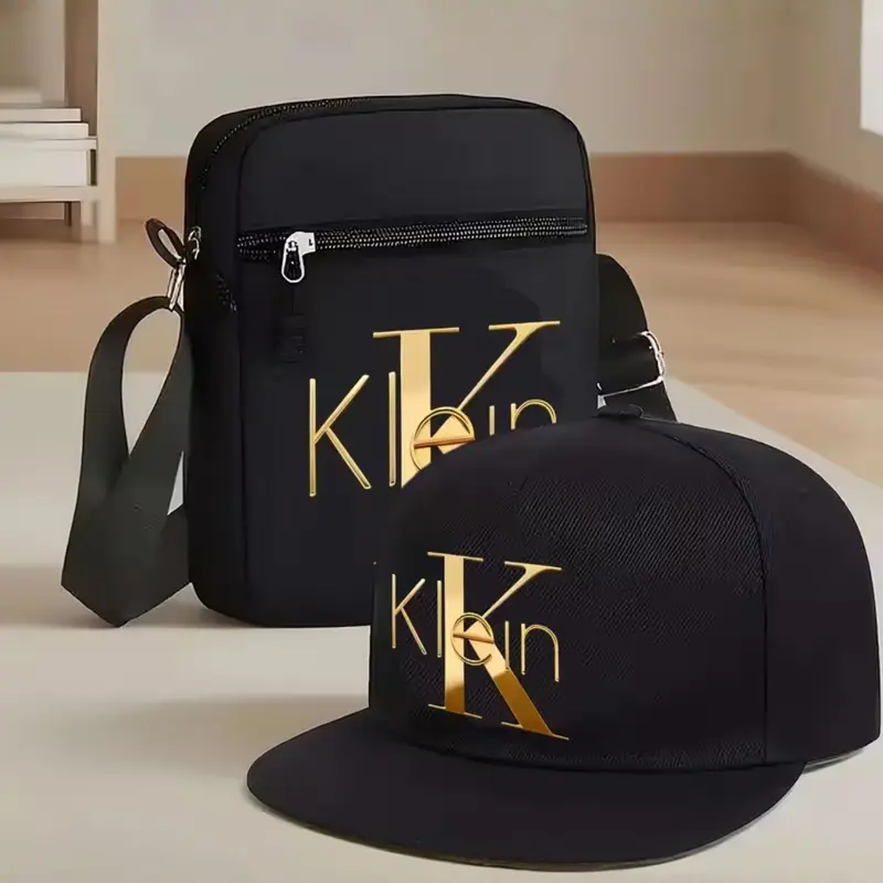 Unisex Fashion Letter Print Baseball Cap and Crossbody Bag Complete Set, Urban Street Style Outdoor Sports Hat and Adjustable Shoulder Bag, Ideal Gift
