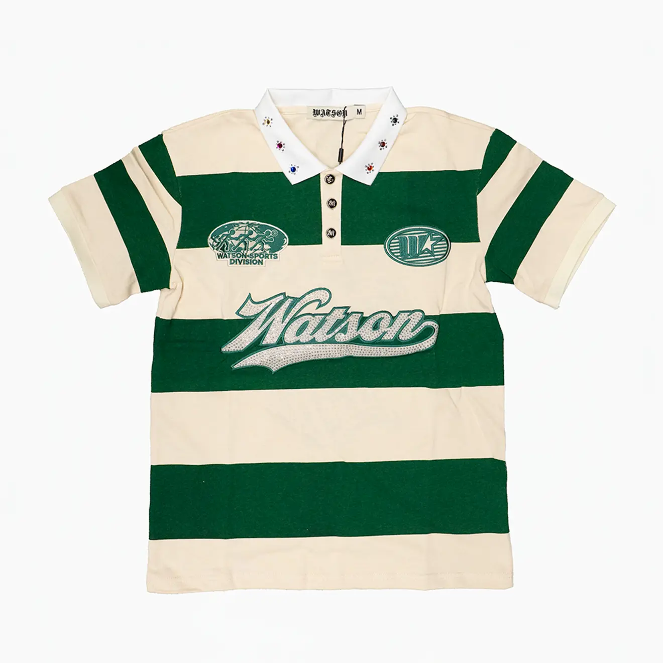 Menswear Casual Short-Sleeve Rugby Polo Shirt, Cream-Green Men's Top