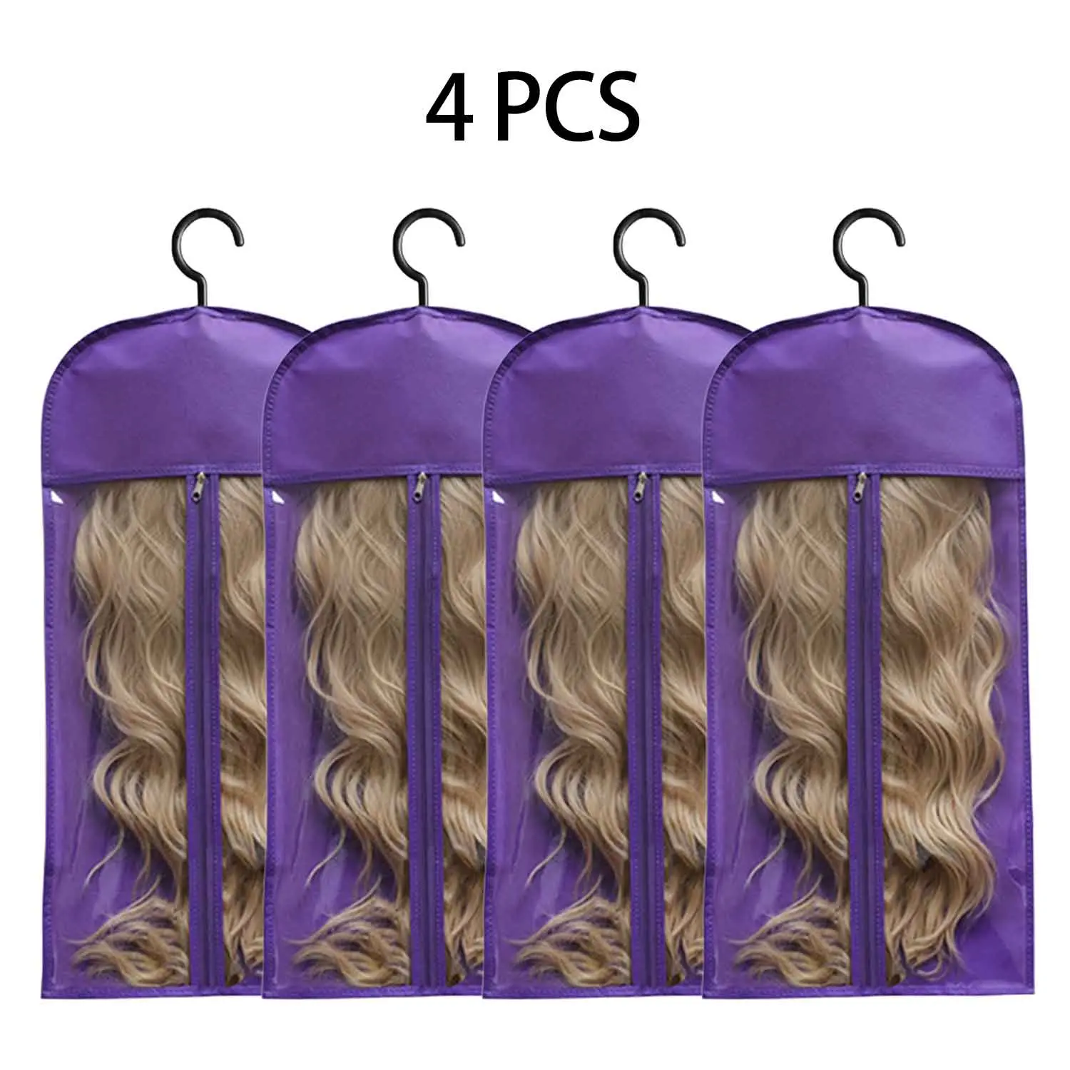 4Pcs/8Pcs Purple Long Wig Storage Bags with Hanger-Protect your wigs from dust & frizz! Perfect for home, salon & vacation. Soft lining, breathable fabric & portable design. Keep your wigs like new forever!
