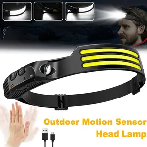 230° wide-angle headlamp, with motion sensor, LED rechargeable headlamp, 4 modes, adult headlamp, bright forehead lamp, safety helmet lamp, essential head-mounted flashlight for work, running, camping, USB rechargeable headlamp