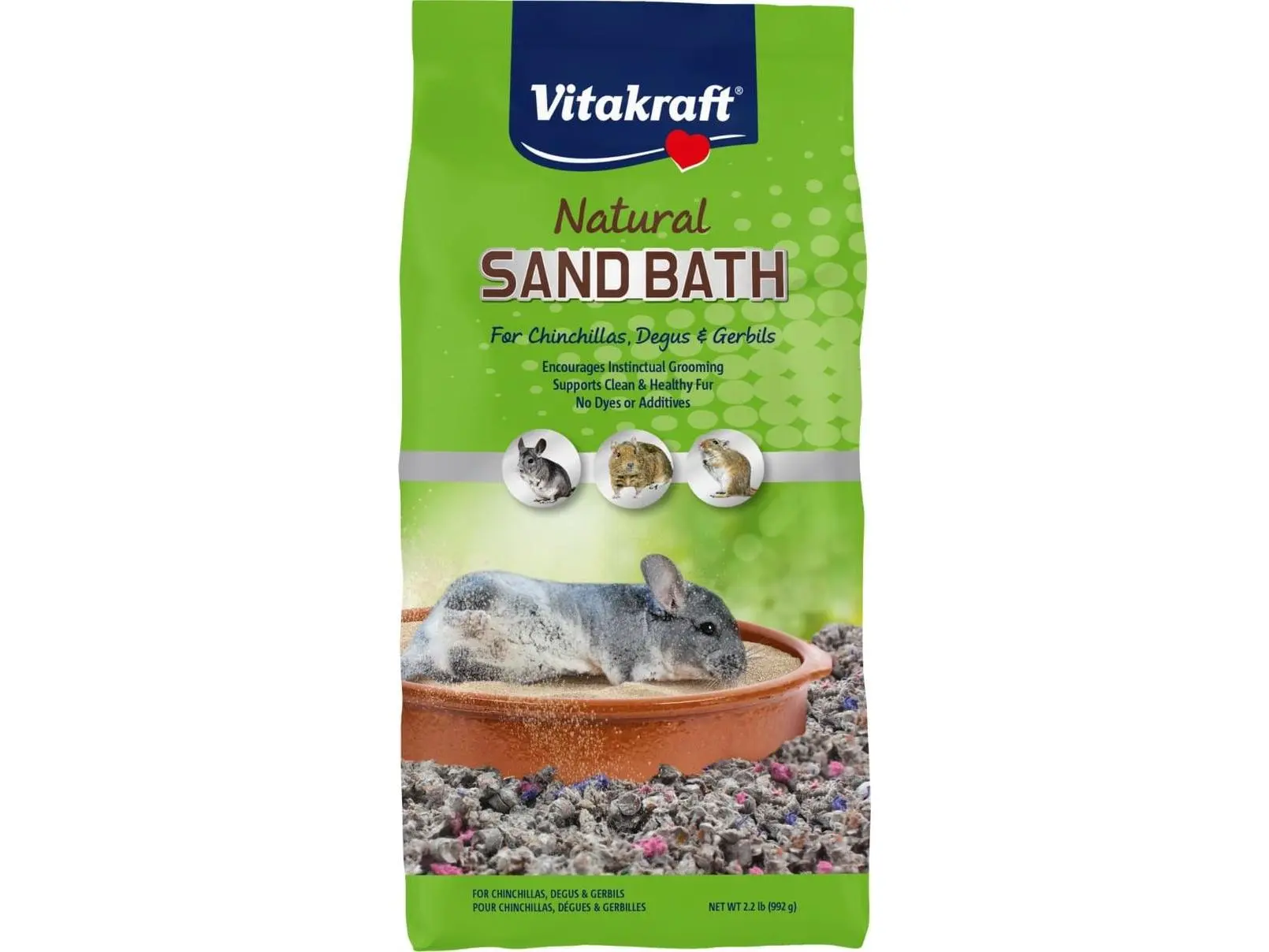 Vitakraft 27550 Dye-Free Natural Sand Bath - 2.2 lbs, Encourages Grooming for Chinchillas, Supports Healthy Fur for Small Animals