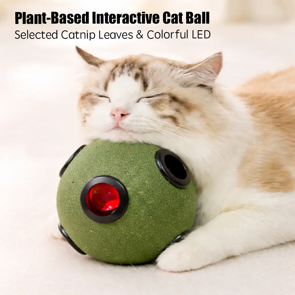Interactive Catnip Glowing Ball-Chaser Toy - 2.8 oz Plant-Based Gentle Botanical Ingredients Cat Toy with Built-In LEDs, Mint-Scented Hollow Design, 10,000 Flashes, Teeth Cleaning & Anxiety Relief for Indoor Cats