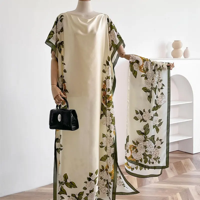 Women's Floral Print Long Dress & Scarf Set, Elegant Casual Shawl Set for Beach Vacation, Ladies Clothes Accessories for All Seasons, Boho Casual Wear, Boho Casual Style