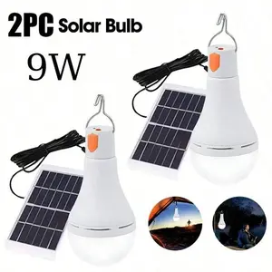 2PC 9W/12W LED Solar Lamp Bulb Hanging Solar Lights For Outdoor Camping And Fishing Emergency Sunlight Powered Lamp With Remote