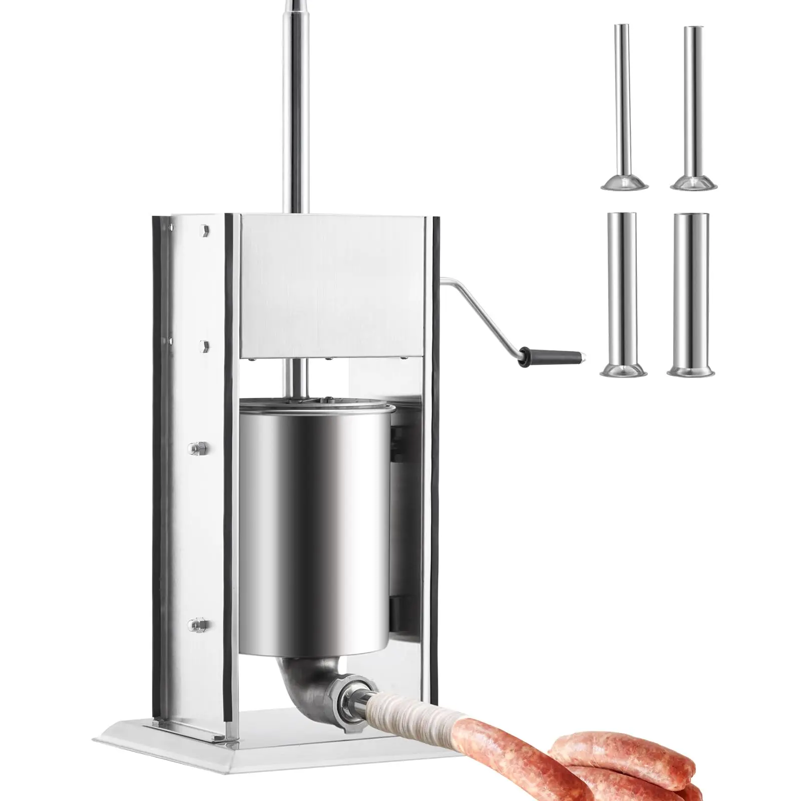 【GARVEE】Commercial Stainless Steel Sausage Stuffing Machine - 200W Electric Upright Model with Infinitely Adjustable Dual Speed Control, 5 Sausage Tubes, Easy to Clean, Available in 10L and 25L Capacities