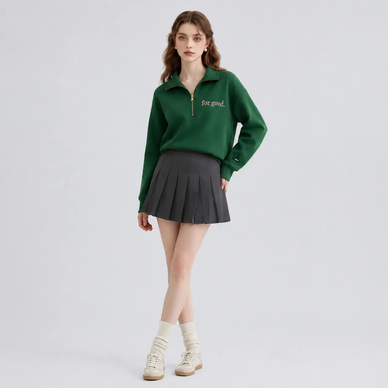 [MAKE IN US]Embroidered For Good Quarter Zip Sweatshirt, Shiz University Shirt, Musical Defy Gravity, Wicked Merch