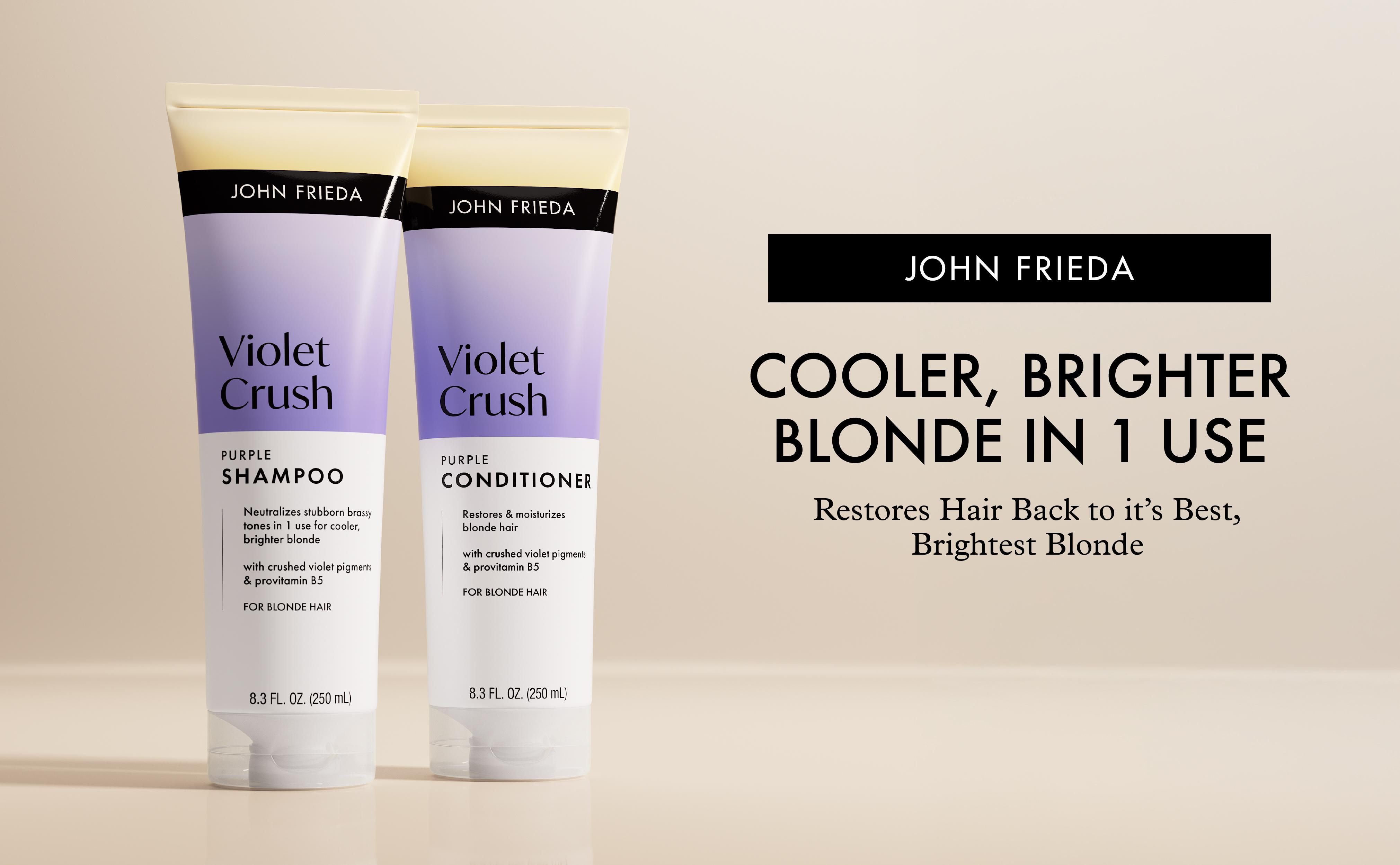 John Frieda Violet Crush Purple Shampoo and Conditioner Bundle, Neutralizes Brass Restore Cleansing