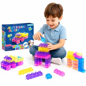 Soft Interlocking Jelly Building Blocks, 40 PCS Colorful Creative Construction Toy for Pretend Play & Learning Activities, Kids' Birthday Gift
