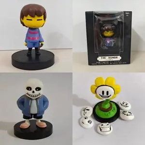 7cm Undertale GK Sans Flowey Frisk Human Figures Replaceable Face Sunflower Pixel Game Vinyl Figurine Desk Decor Game Fans Gifts