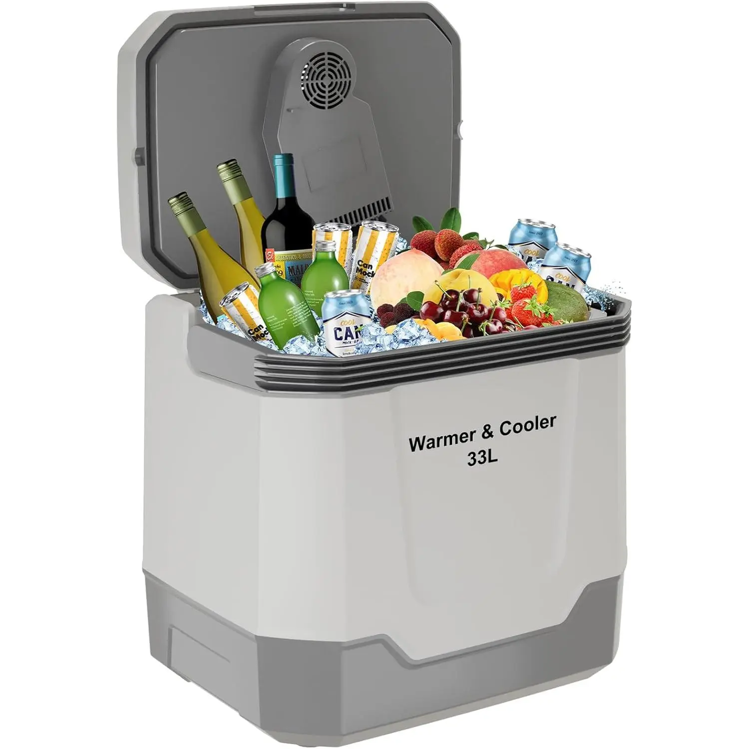 GARVEE 35 QT (33 L) Electric Cooler & Warmer, Portable Car Refrigerator With Automatic Locking Handle, 12V Car Cooler for Vehicle & Trucks, 110V AC Home Power Cord, Plug In Coolers, Grey