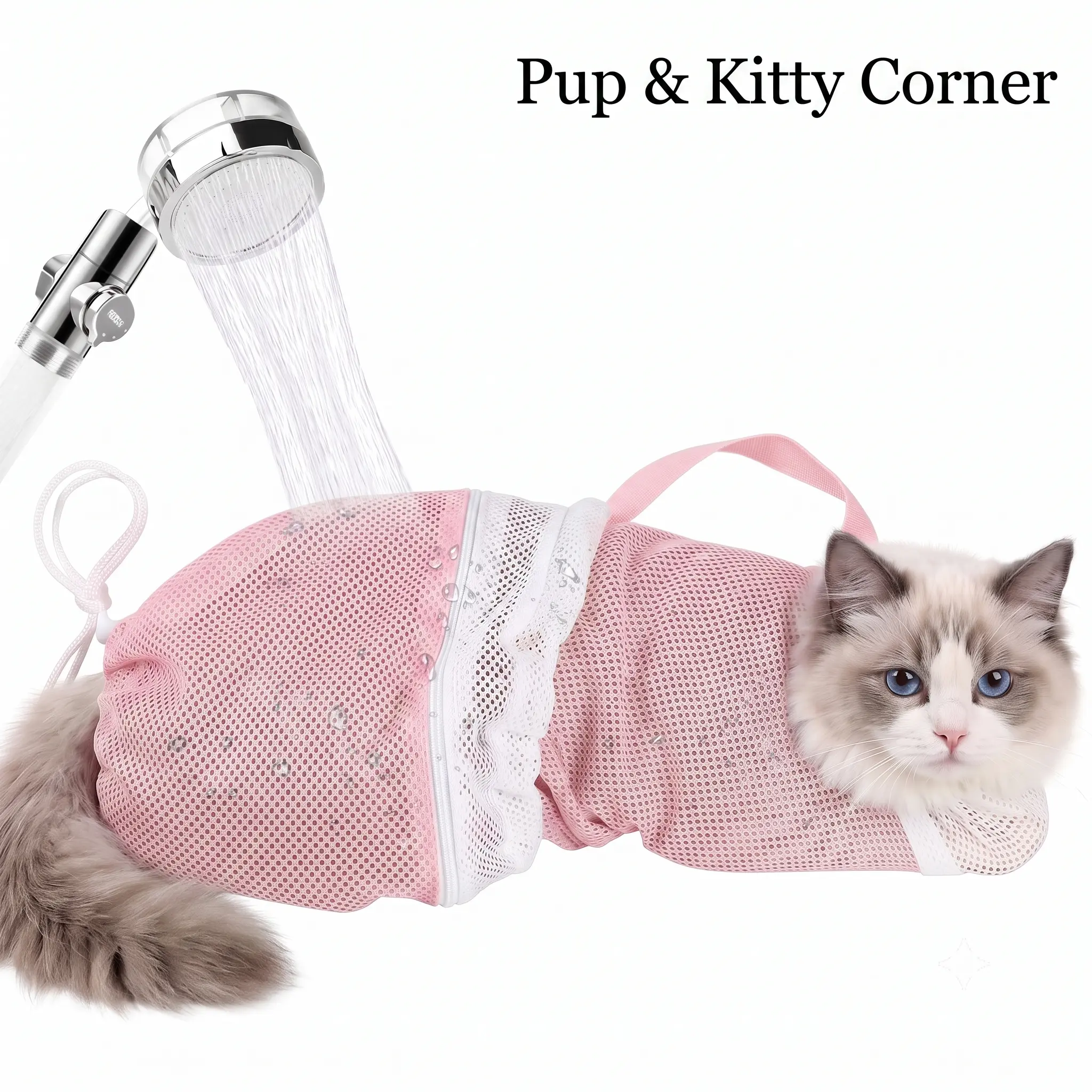 Portable Cat Bath Mesh Shower Bag With Adjustable Drawstring, Cute Safe Calming Multi-Purpose Pet Grooming Accessory, Versatile Travel Pet Cleaning Tool For Cat Bathing, Nail Trimming And Injection Care