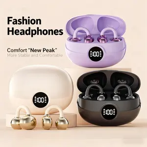 freeclip  earbuds Clip-on  Bluetooth Wireless Earbuds with Call Noise Cancellation, Fashionable HiFi Stereo Music Open-Ear TWS  headphones bluetooth gifts Induction Audio Violet