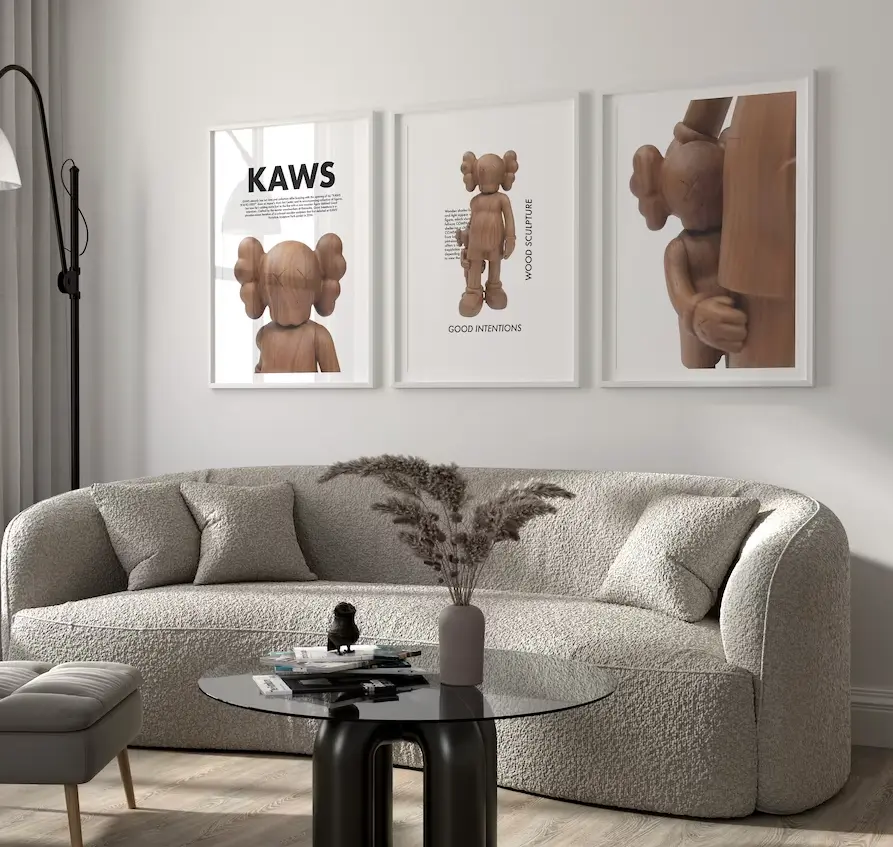 Neutral Wood KAWS Artwork Paper Set - 16x20, 24x32 Brightening Eco-Friendly Floral Print Hypebeast Home Decor Posters, 11X14, 18X24