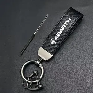 For Abarth 1pc Car Keychain, Carbon Fiber Texture Design, Made of PU Leather, Anti-Theft, Anti-Loss, Durable, Batch Number A19961208