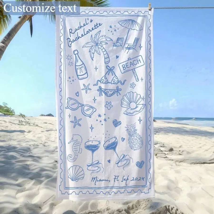 1pc 29″X58″ 31″X71″ Bachelorette Beach Towel, Personalized Beach Party Towel Gifts, Bride Custom Beach Towel,Bachelorette Trip Gift, Bridal Shower Gifts