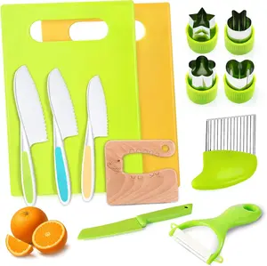 Montessori Kids Knives for Real Cooking - 13 Pieces Wooden Kids Kitchen Knife Set,Include Toddler Knives Cutting Boards Sandwich Cutters Peeler for Toddler,Birthday Gift