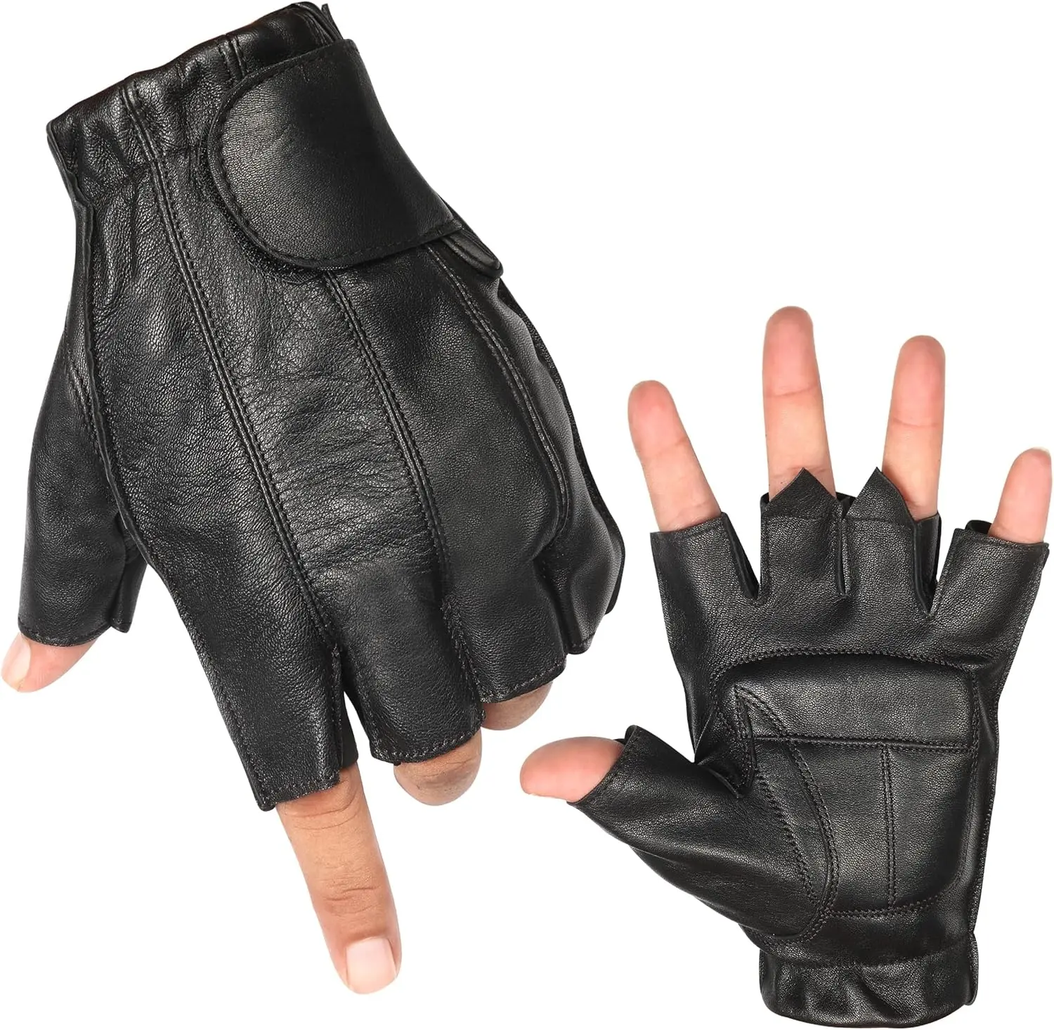 Men's Deerskin Leather Motorcycle Fingerless Gloves MC60303