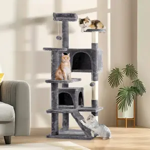 PetFusion 53in Multi-Level Cat Tree Tall Cat Tower Cat Furniture with Condo, Scratching Posts & Dangling Ball for Indoor Cats Activity Center, Dark Gray Vertical Scratcher Natural Sisal Scratcher
