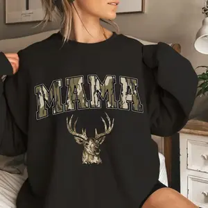 Vintage Mama Deer Hunting Camo Bottomland Pattern Crewneck Sweatshirt, Mama Hunting Season Tee Womenswear